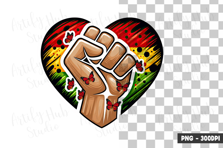 Black Power Fist Heart Clipart PNG