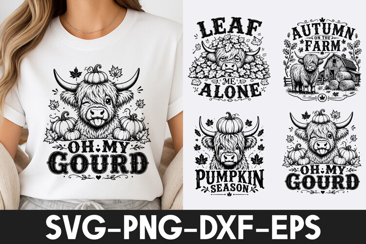 Oh My Gourd Highland Cow Pumpkin SVG PNG example image 1
