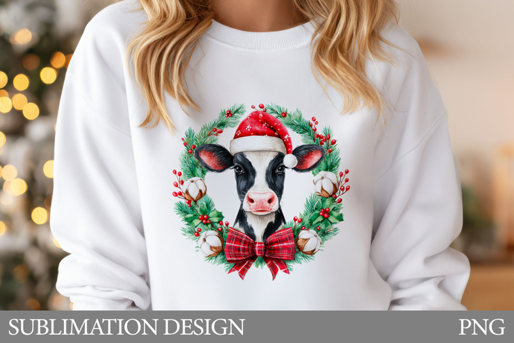 Christmas Cow T-Shirt Design. Christmas Cow Sublimation