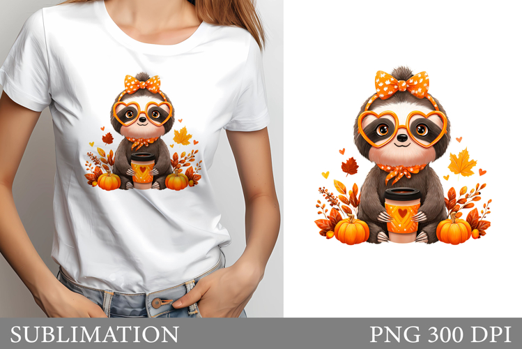 Fall Sloth Sublimation. Fall Sloth T-Shirt Design