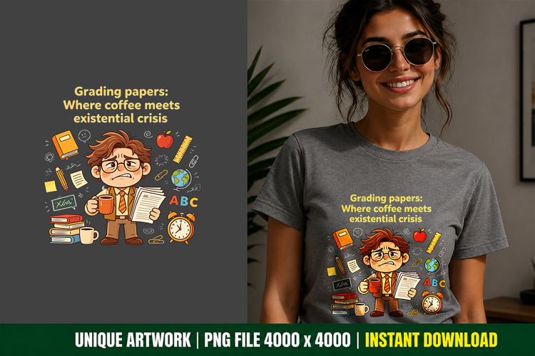Tired Teacher PNG Sublimation Cartoon Graphic