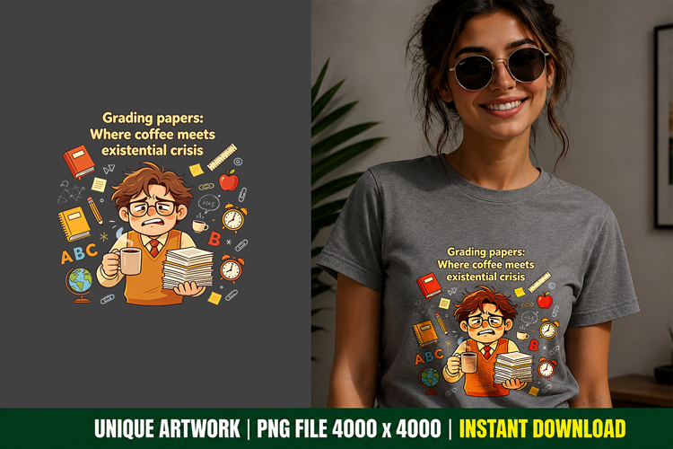 School Teacher PNG Sublimation Grading Clipart