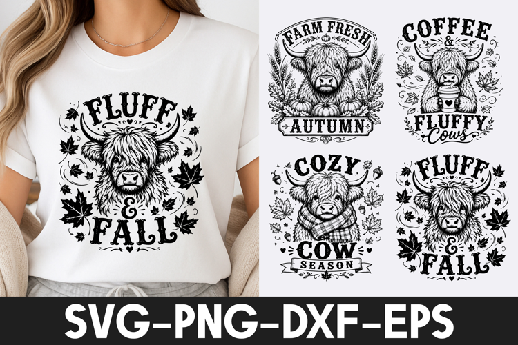 Fluffy Highland Cow Fall Autumn SVG PNG
