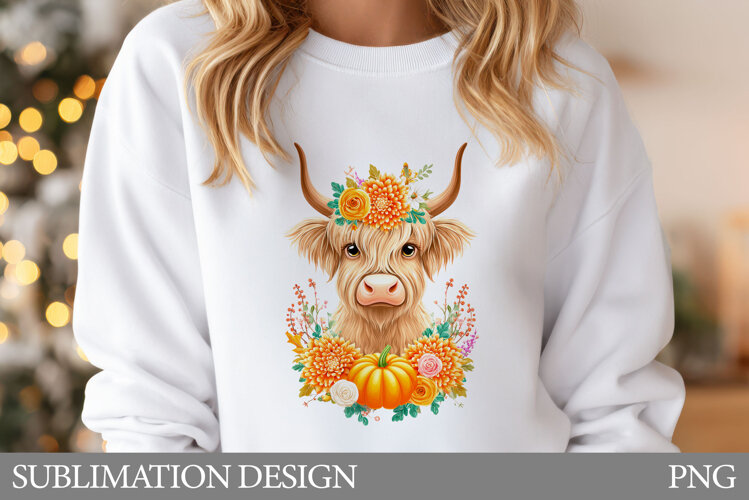 Fall Cow Sublimation. Fall Cow T-Shirt Design example image 1