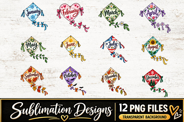 Monthly Kite Designs Clipart Sublimation PNG example image 1