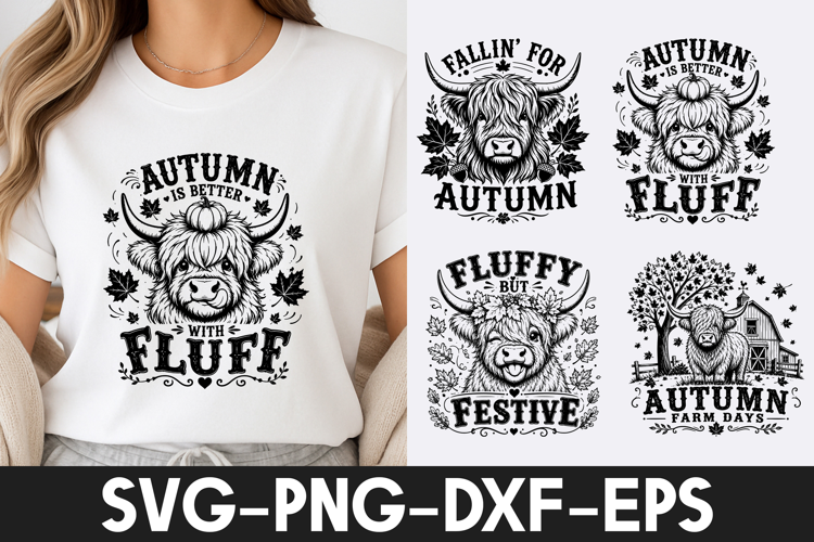 Autumn Is Better With Fluffy Highland Cow SVG PNG