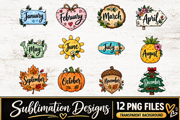 Monthly Sign Designs Clipart Sublimation PNG example image 1