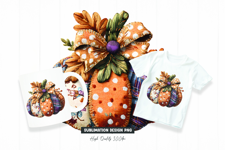 Patchwork Bow Autumn Pumpkin Clipart