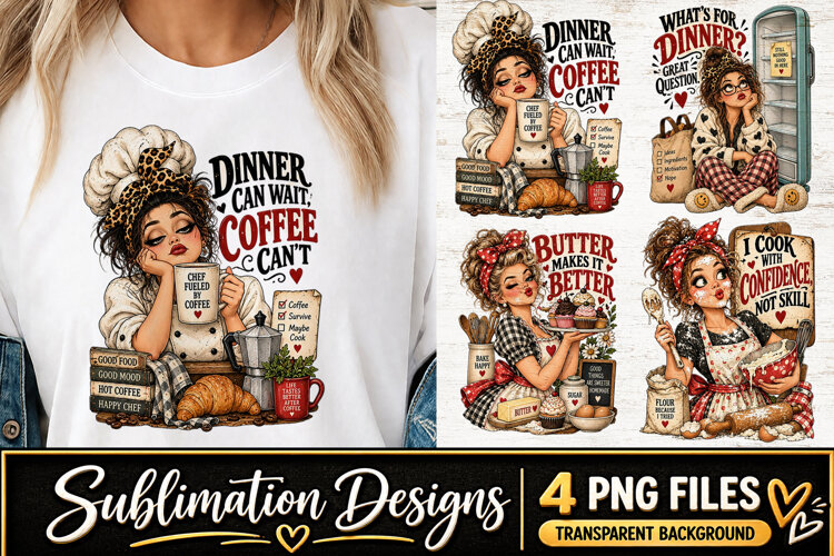Coffee Cooking Women Clipart Sublimation PNG example image 1