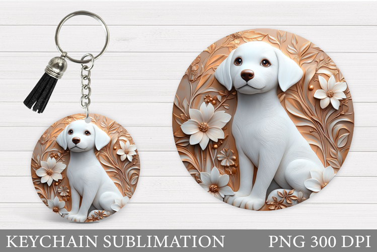 Cute Dog Keychain Sublimation. Dog Flowers Keychain Design