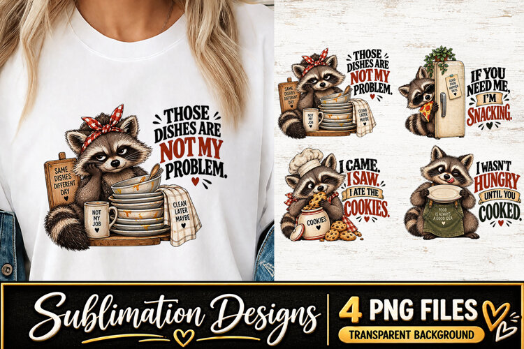 Funny Raccoon Kitchen Clipart Sublimation PNG example image 1
