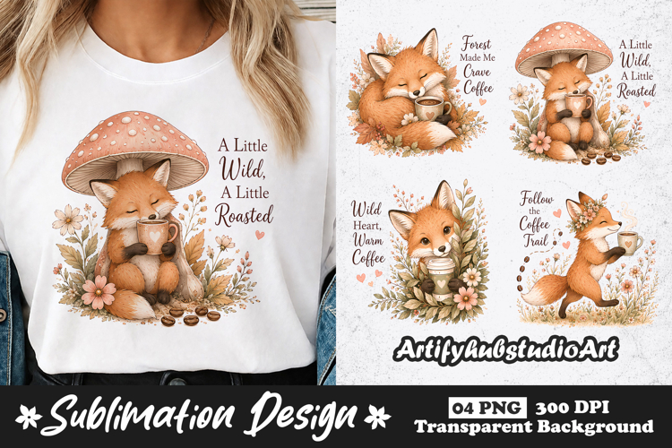 Cute Fox Coffee Clipart Sublimation PNG