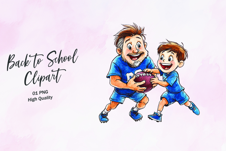 Dad Son Football Fun Clipart Sublimation PNG