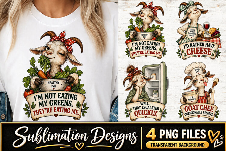 Funny Goat Kitchen Clipart Sublimation PNG example image 1