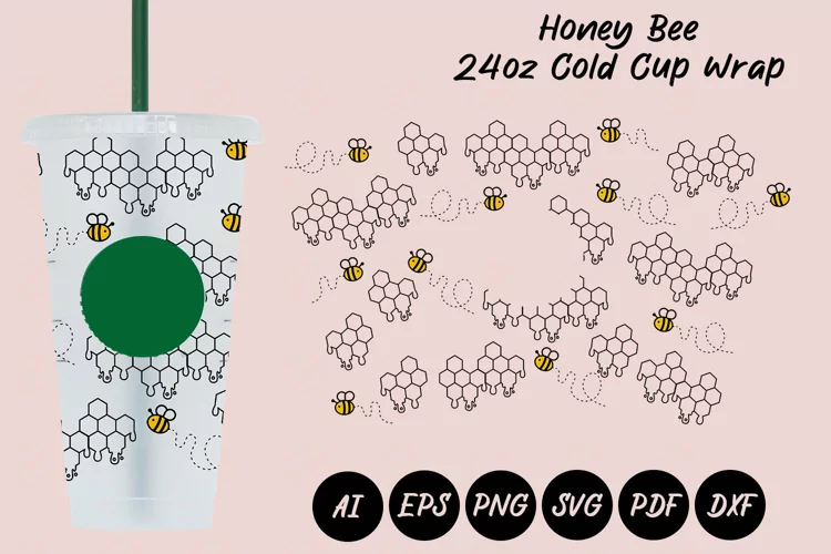 Honey Bee 24oz Cold Cup Wrap SVG