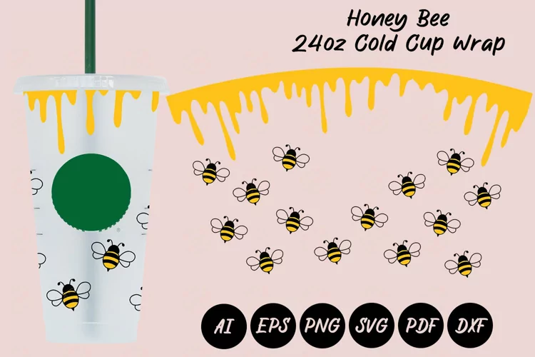 Honey Bee 24oz Cold Cup Wrap SVG