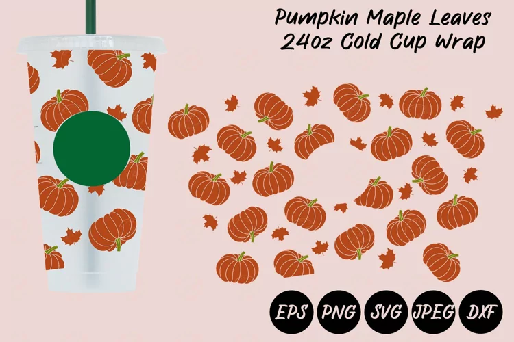 Pumpkin Maple Leaves 24oz Cold Cup Wrap SVG