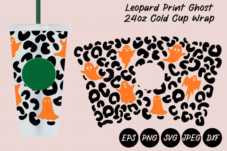 Leopard Print Ghost 24oz Cold Cup Wrap SVG