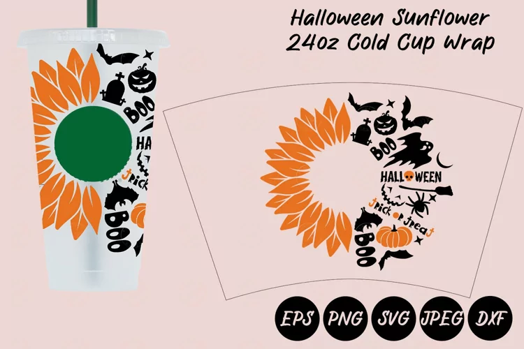 Sunflower Halloween 24oz Cold Cup Wrap SVG