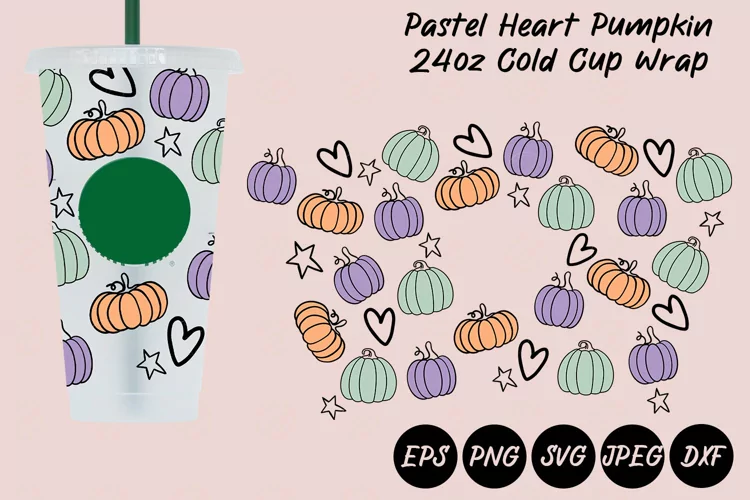 Pastel Heart Pumpkin 24oz Cold Cup Wrap SVG