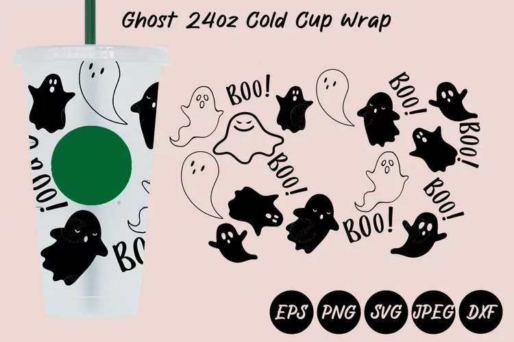 Ghost 24oz Cold Cup Wrap SVG