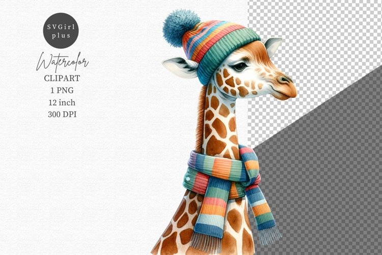 Giraffe clipart, Christmas clipart, Watercolor clipart