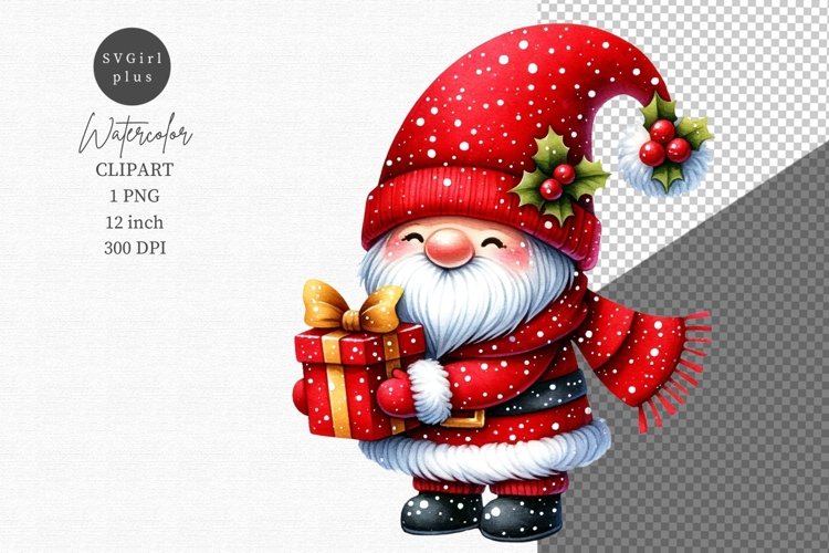 Gnome clipart, Christmas clipart, Watercolor clipart