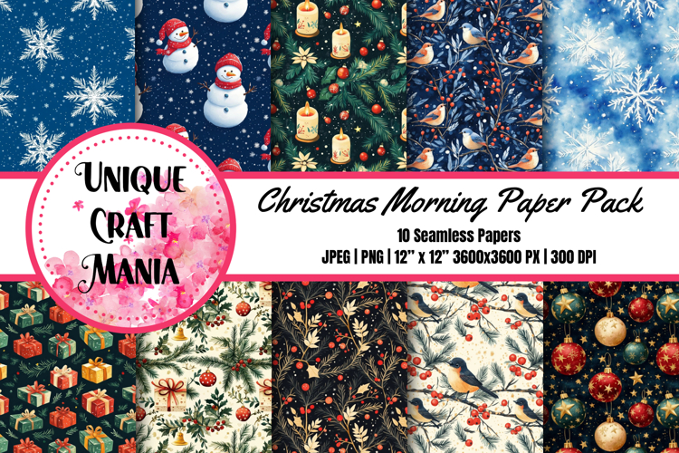 Christmas Morning Paper Pack, Digital Paper Pack, Winter