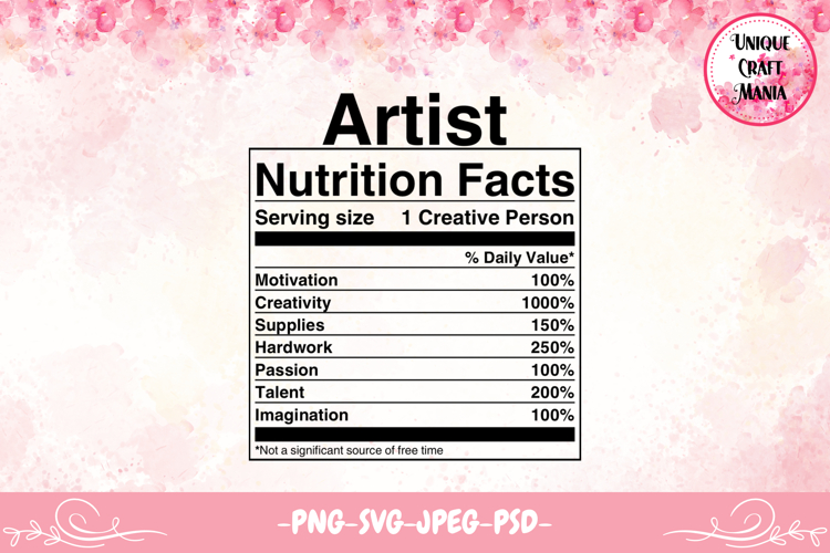 Artist Nutrition Facts example image 1