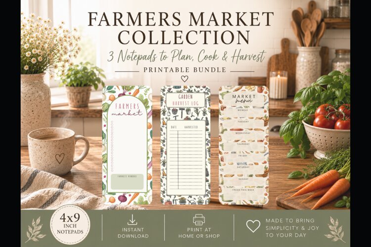 Farmers Market Printable, Printable Notepad, Meal Planner example image 1
