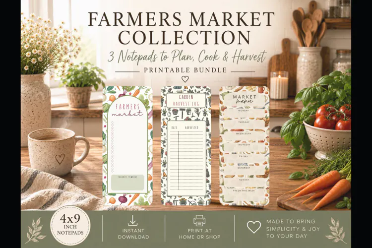 Farmers Market Printable, Printable Notepad, Meal Planner
