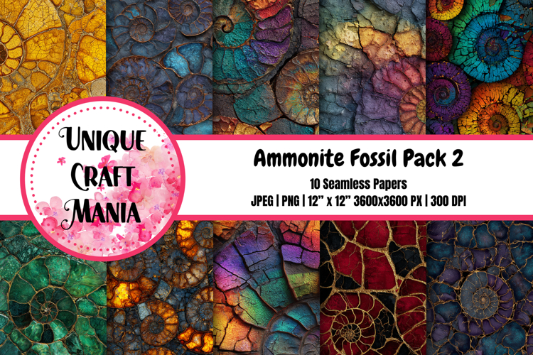 Ammonite Fossil Seamless Pattern