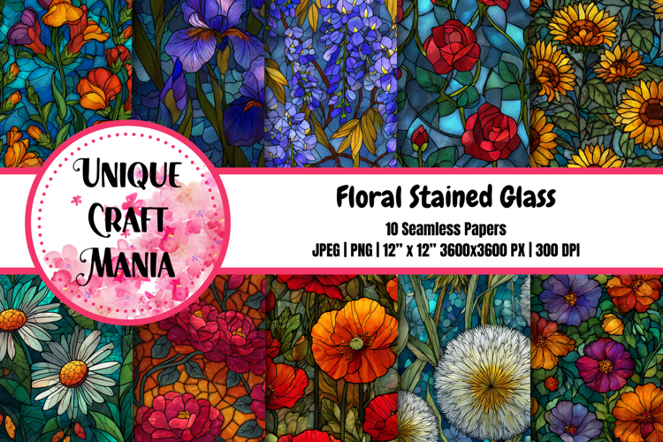 Floral Stained Glass Seamless Pattern