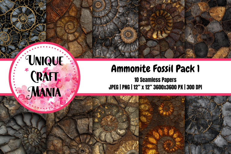 Ammonite Fossil Seamless Pattern