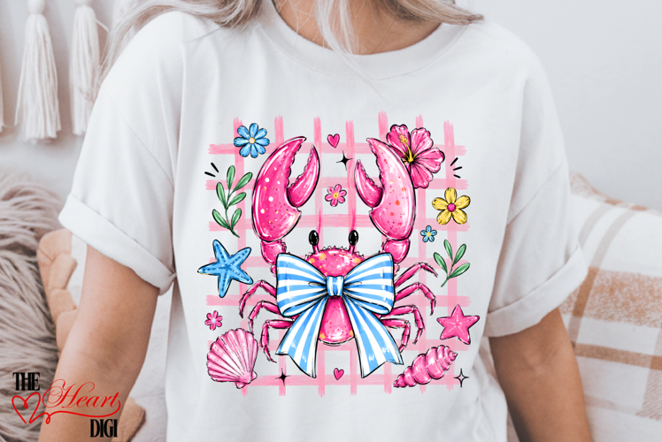 Preppy Coquette Crab PNG, Coquette Summer PNG, Crabby Summer