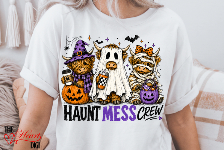 Haunt mess Crew Cows PNG, Halloween Highland Cows PNG