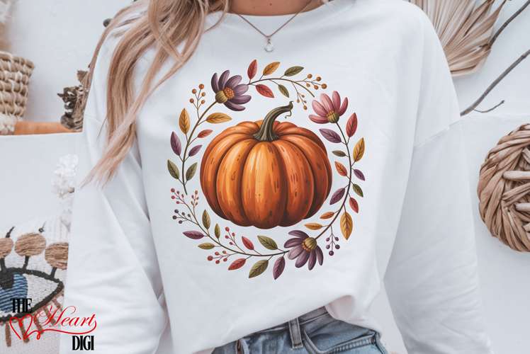 Boho Pumpkin PNG, Boho Floral Fall Sublimation Design