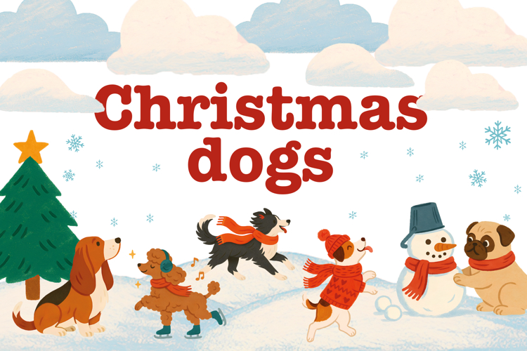 Cozy Winter Dogs Clipart Hand-Painted Cute Puppy