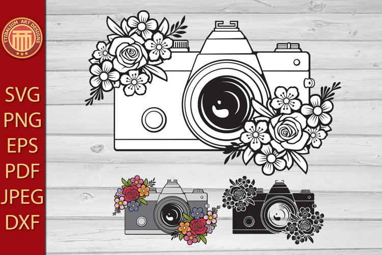 Retro camera with flowers - eps, jpg, dxf, svg, png files