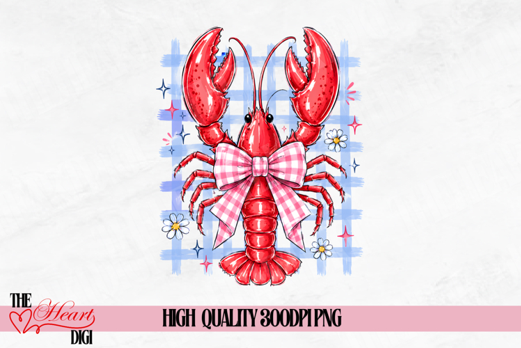 Preppy Coquette Lobster Bow PNG, Cute Preppy Crawfish PNG