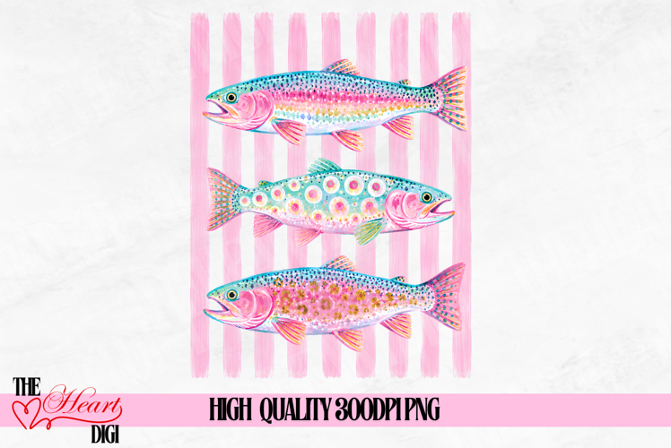 Pastel Fish PNG, Coastal Preppy Lake Life Sublimation Design