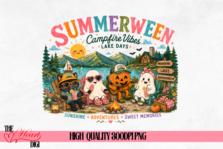 Retro Summerween PNG, Halloween Lake Life Shirt Design example image 1