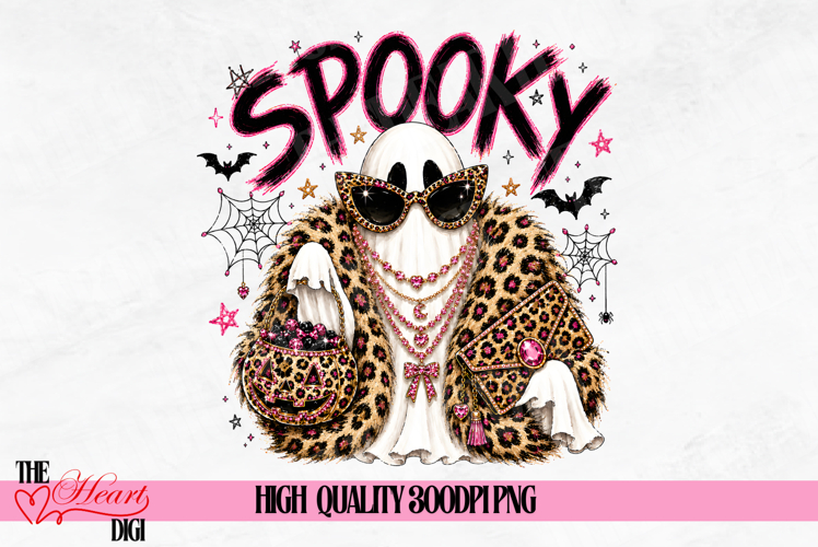Glam Halloween Ghost PNG, Leopard Print Coquette Ghost PNG