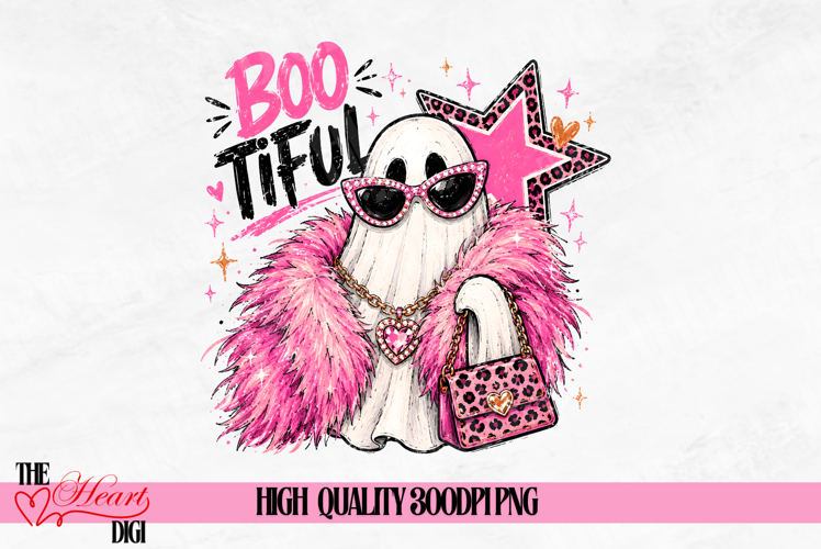 Boo Tiful Ghost PNG, Pink Glam Ghost Sublimation, Trend Hall