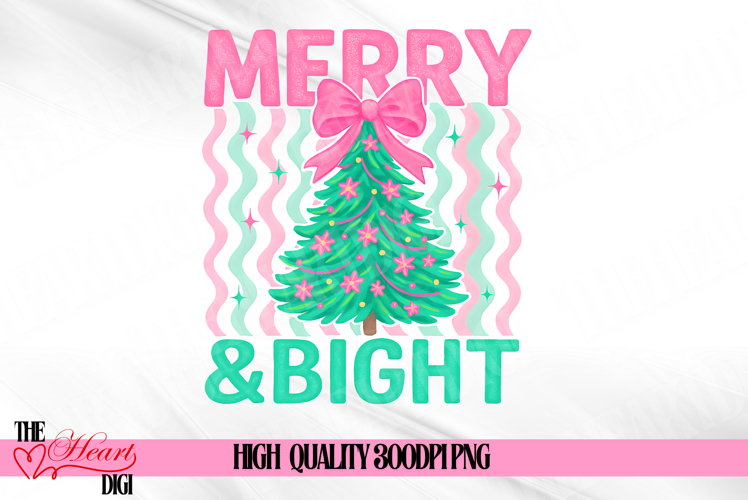Merry and Bright PNG, Christmas Tree Png, Pink Christmas Png
