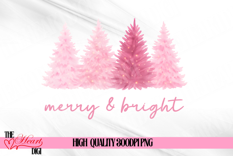 Merry and Bright PNG, Pink Christmas Tree Png