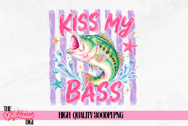 Preppy Kiss My Bass Fish Png, Summer Vibes Shirt Design example image 1