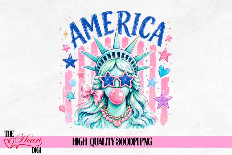 Preppy Statue of Liberty Blowing Bubble PNG, Girly America
