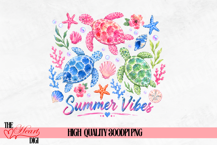 Summer Vibes PNG, Turtles PNG, Colorful Summer PNG