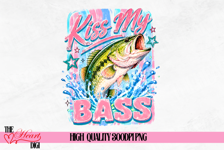 Retro Fishing PNG, Kiss My Bass Digital Download example image 1